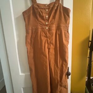 Maeve brown Linen-Blend Jumpsuit with Relaxed Silhouette